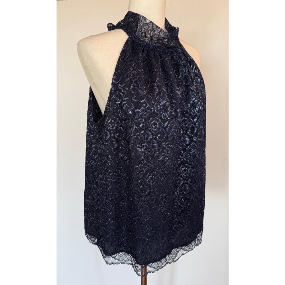J. Crew Classic Blue Lace Sleeveless Top Tie Neck Size M Cocktail Party Classic